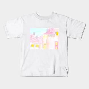 cityscape, antique, vintage, old, landscape, architecture, house, structure,, watercolor, painting, art, Kids T-Shirt